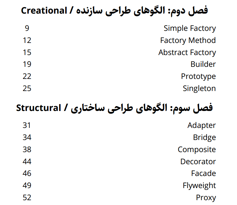 فصل بندی کتاب الگوهای طراحی