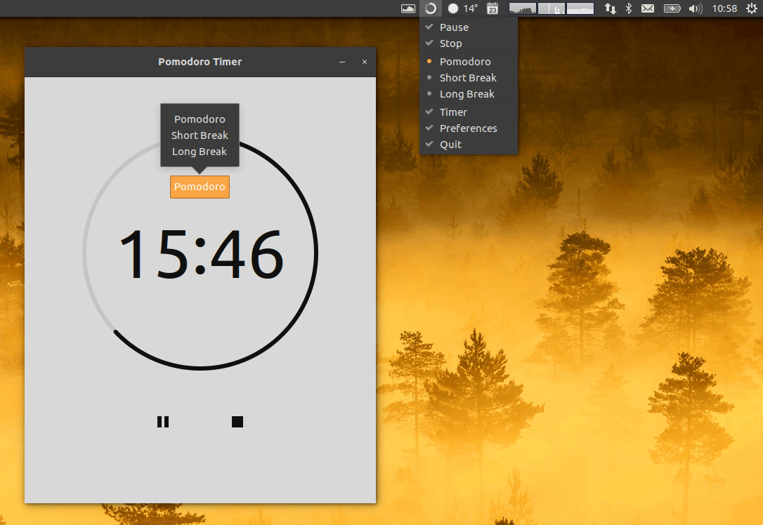 توی محیط Gnome برنامه gnomepomodoro