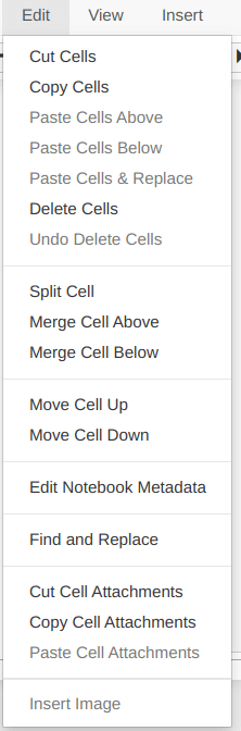 گزینه ادیت در منوی ژوپیتر نوت بوک